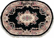 ST-510BLK-58OV: BLACK 5X8 OVAL WOOL ORIENTAL AUBUSSON AREA RUG HANDMADE