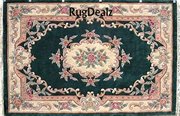 ST-510HG-912: HUNTER GREEN 9X12 WOOL CHINESE AUBUSSON AREA RUG LARGE
