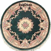 ST-510HG-8R: 8' ROUND WOOL ORIENTAL AUBUSSON AREA RUG HUNTER GREEN