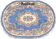 ST-510LB-35OV: LIGHT BLUE 3X5 OVAL WOOL CHINESE AUBUSSON AREA RUG SOFT