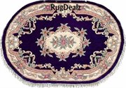 ST-510NV-58OV: NAVY BLUE 5X8 OVAL WOOL ORIENTAL AUBUSSON AREA RUG SOFT