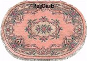 ST-510PCH-35OV: PEACH 3X5 OVAL WOOL CHINESE AUBUSSON AREA RUG CARPET
