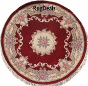ST-510RD-5R: ROUND WOOL ORIENTAL AUBUSSON AREA RUG RED CHINESE SOFT