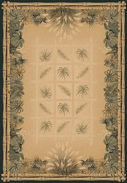 UW-130-32417-811: TROPICAL ivory CREAM carpet 8x11 GREEN border AREA rug