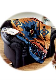 UW-820-20569: THROW blanket SOUTHWESTERN blue 50" x 60" lodge VELOUR