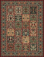 UW-040-37834-46: RED burgundy PANEL area rug 4x6 green PATCHWORK carpet