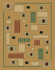 UW-040-38040-46: GREEN beige MODERN area rug 4x6 ABSTRACT blocks carpet
