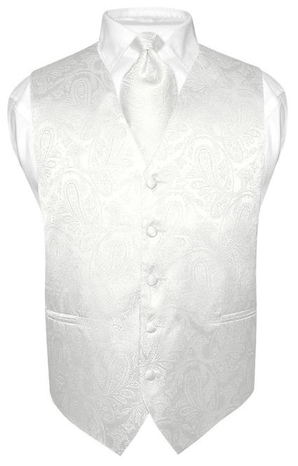 Mens OFF WHITE Paisley Design Vest Neck Tie Set XXL 2X  