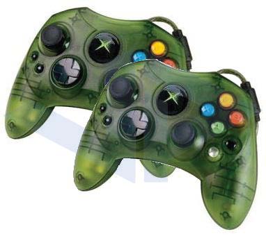 controllers for xbox. Two Green Xbox Controllers
