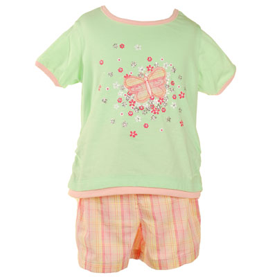 New Toddler Girls Clothes GREEN Top Short Set Spring 4T