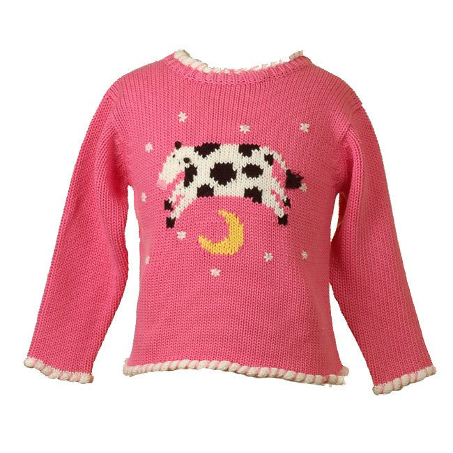 Toddler Girls PINK COW JUMPED OVER THE MOON Sweater MULBERRIBUSH Girl 2T-4T