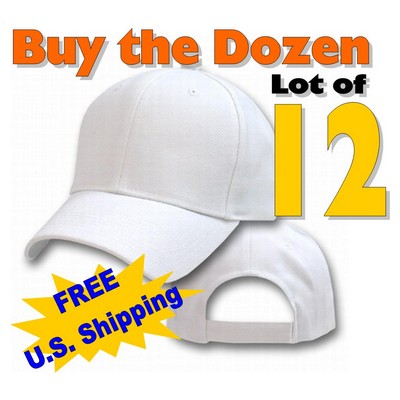 (12) Plain White Baseball Caps/Hats ~ NEW Wholesale Lot