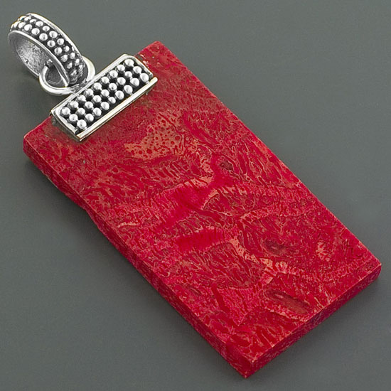 FINE RED SEA CORAL 925 STERLING SILVER PENDANT 1 7/8
