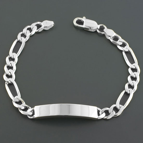 SOLID STERLING SILVER 6MM THICK ID FIGARO 8" BRACELET