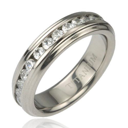 Details about Titanium Cubic Zirconia Eternity Band Mens Wedding Ring
