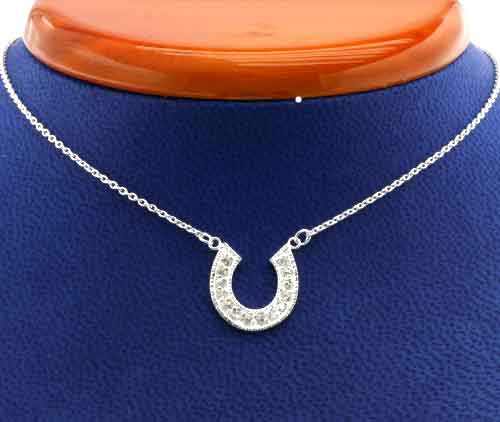0.7CTW ROUND CZ HORSE SHOE STERLING SILVER NECKLACE 16"