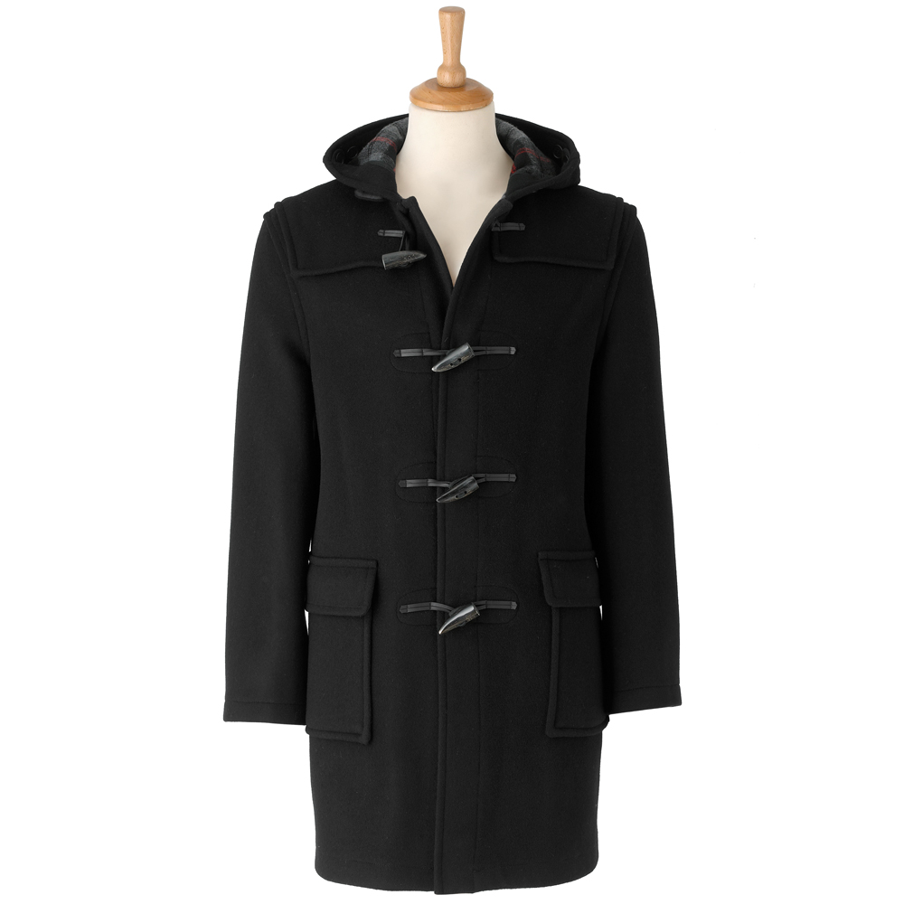 Savile Row Black Mens Wool Duffle Winter Coat / Jacket
