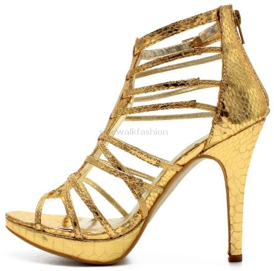 Details about WOMENS GOLD GLADIATOR STRAPPY HEELS SANDALS SIZE