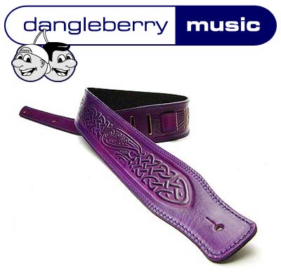 PURPLE CELTIC GUITAR STRAP - Embossed Italian Leather