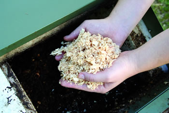 Adding sawdust to composter