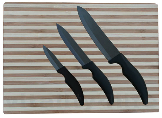 Ceramic Knife 3 Set with Bamboo Chopping Board in black