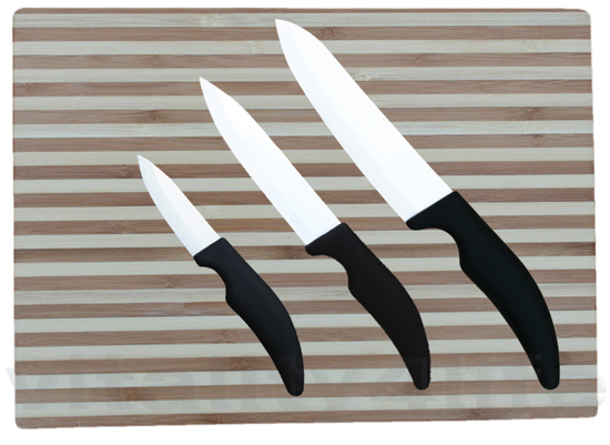 Ceramic Knife 3 Set with Bamboo Chopping Board in white