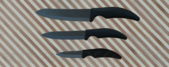 Keramic Messer 3er Set Deluxe mit Bambus Messer Block - Schwarz
