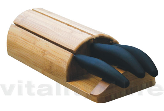 Ceramic Knife 3 Set with Bamboo Knife Block in white
