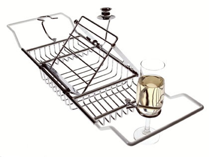 Bathroom Bath Tub Caddy with Wine, Candle & Book Holder