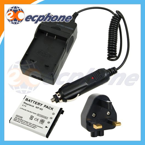 Battery + Charger for Casio NP-60 EX-S10 EX-Z9 EX-Z80
