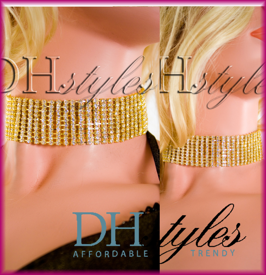NEW SEXY BLING RHINESTONE 10 ROW CHOKER NECKLACE
