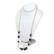 JKW-236: 37 Inches White Freshwater Pearl & Amethyst Necklace
