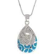 CC-ER-N001-BLUE: Stunning Blue & White Silver Plated Cubic Zirconia Pendant with 17"Chain