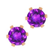 WRC-0036-RD-AM-PUR-RGPB: 0.90 Ct Round Shape Purple Amethyst Rose Gold Plated Brass Stud Earrings