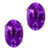 WRC-0043-OV-AM-PUR-SPB: 0.90 Ct Oval Shape Purple Amethyst Silver Plated Brass Stud Earrings