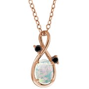 MEG-0179-OCAB-OP-W-DI-BLC-RPAS: 0.69 Ct Oval/cabouchon White Opal and Diamond Gold Plated Silver Pendant