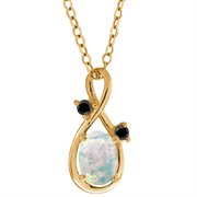 MEG-0179-OCAB-OP-W-DI-BLC-YPAS: 0.69 Ct Oval/cabouchon White Opal and Diamond Gold Plated Silver Pendant