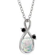 MEG-0179-OCAB-OP-W-DI-BLC-AS: 0.69 Ct Oval/cabouchon White Opal and Black Diamond Sterling Silver Pendant