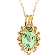 MEG-0150-OV-AM-GR-T-W-YG14K: 2.67 Ct Oval Green Amethyst and White Topaz 14k Yellow Gold Pendant