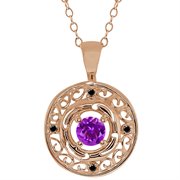 MEG-0140-RD-AM-PUR-DI-BLC-RG18K: 0.50 Ct Round Purple Amethyst and Black Diamond 18k Rose Gold Pendant
