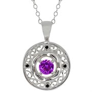 MEG-0140-RD-AM-PUR-DI-BLC-WG18K: 0.50 Ct Round Purple Amethyst and Black Diamond 18k White Gold Pendant