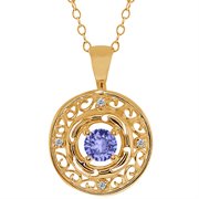 MEG-0140-RD-TZ-BL-DI-W-YG18K: 0.55 Ct Round Blue Tanzanite and White Diamond 18k Yellow Gold Pendant