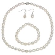 CC-ZZ-030: Genuine Freshwater White Pearl Necklace Bracelet & Earring Set