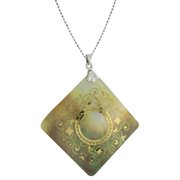 JKW-190: 18K Gold Inlay in 45mm Mother Of Pearl MOP Pendant and 18KGP Ball Chain