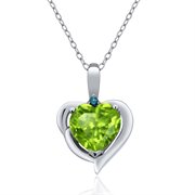 MEG-0180-HS-PE-GR-DI-BL-AS: 1.77 Ct Heart Shape Green Peridot Blue Diamond 925 Sterling Silver Pendant
