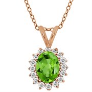 MEG-0248-OV-PE-GR-T-W-RPAS: 1.47 Ct Oval Green Peridot White Topaz Rose Gold Plated Sterling Silver  Pendant