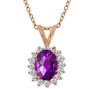 MEG-0248-OC-AM-PUR-DI-W-RG18K: 1.32 Ct Oval Checkerboard Purple Amethyst White Diamond 18K Rose Gold  Pendant