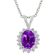 MEG-0248-OV-AM-PUR-DI-W-WG18K: 1.42 Ct Oval Purple Amethyst White Diamond 18K White Gold  Pendant