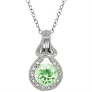 MEG-0272-RD-AM-GR-S-W-WG14K: 1.37 Ct Round Green Amethyst White Sapphire 14K White Gold Pendant