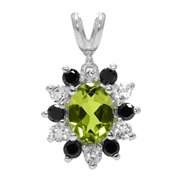 WRC-CHA-90: 1.50 Ct Green Peridot Black Diamonds Silver Pendant with 18" Silver Chain